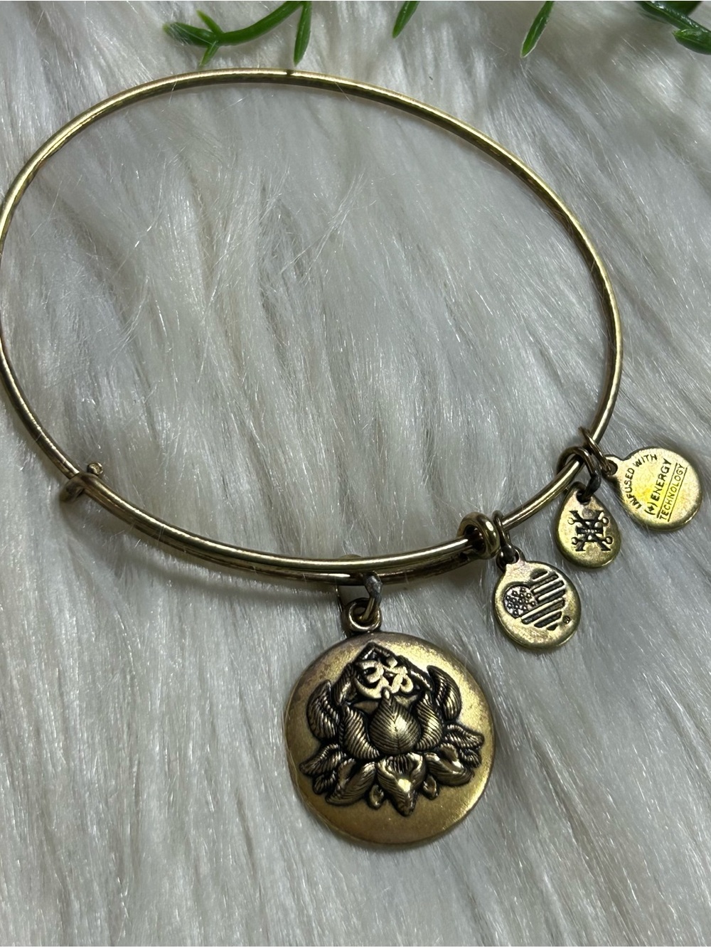 Alex and Ani Lotus peace petals gold tone charm bracelet